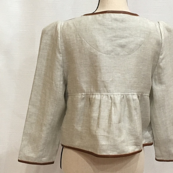 TIBI cropped linen/leather zip jacket peplum 10 - Picture 7 of 8